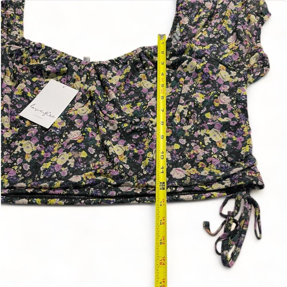Love Fire Womens Floral Crop Top Blouse Black Floral, Size 3X, New - Picture 5 of 8
